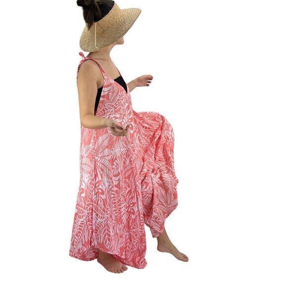 Po`a‘lima Coral White Tropical Floral Boho Wide Leg Beach Summer Romper - Picture 3 of 15